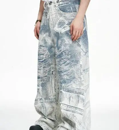 Salati Custom Denim Stone Washed Heavy Jeans Men Multi Pocket Baggy Distress Vintage Stacked Acid Wash Flare Cargo Denim Pants gallery 3