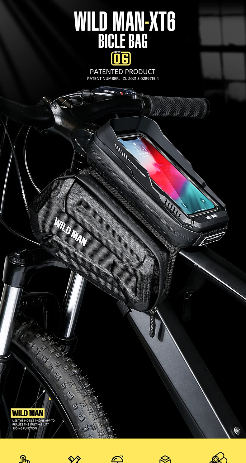 Wild man xt6 wodoodporna torba na ramę rowerową z touchscreenem_voghion.com