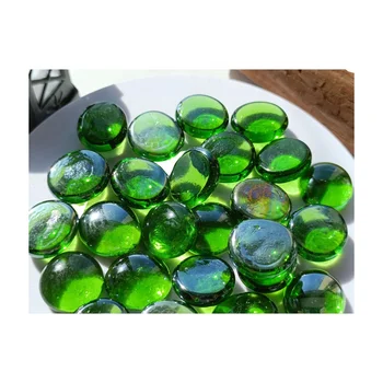 High Quality Low Price 17-19MM Green Flat Marbles Decorative Glass Stone Reflective Fire Glass Beads