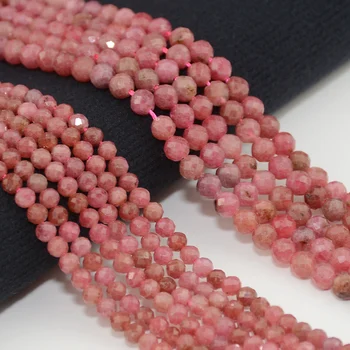 Natural Clean Watermelon Color Brazil Rhodonite Faceted Round Beads 3.4mm/4.4mm