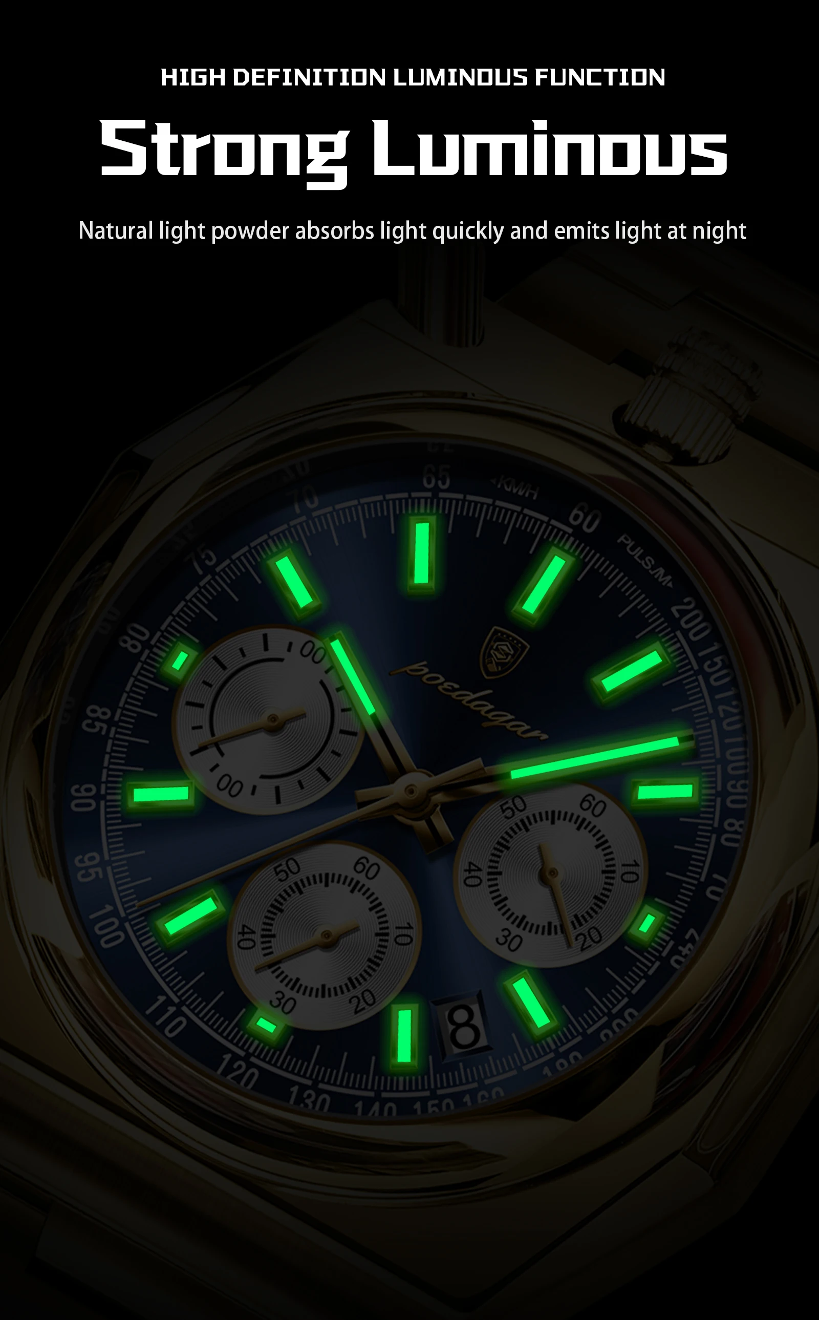 Poedagar 897 Chronograaf Heren Quartz Horloges Lichtgevende Wijzers Drie Ogen Wijzerplaten Mode Multifunctionele Lichtgevende Waterdichte Horloges