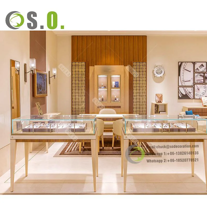 Custom Lockable Jewellery Display Gold Lighting Glass Jewelry Showcase Display