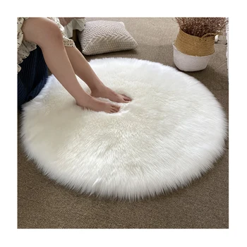 Round Faux Fur Sheepskin Rugs Fluffy Area Rug White shauggy Rug for Kids Room livingroom bedroom