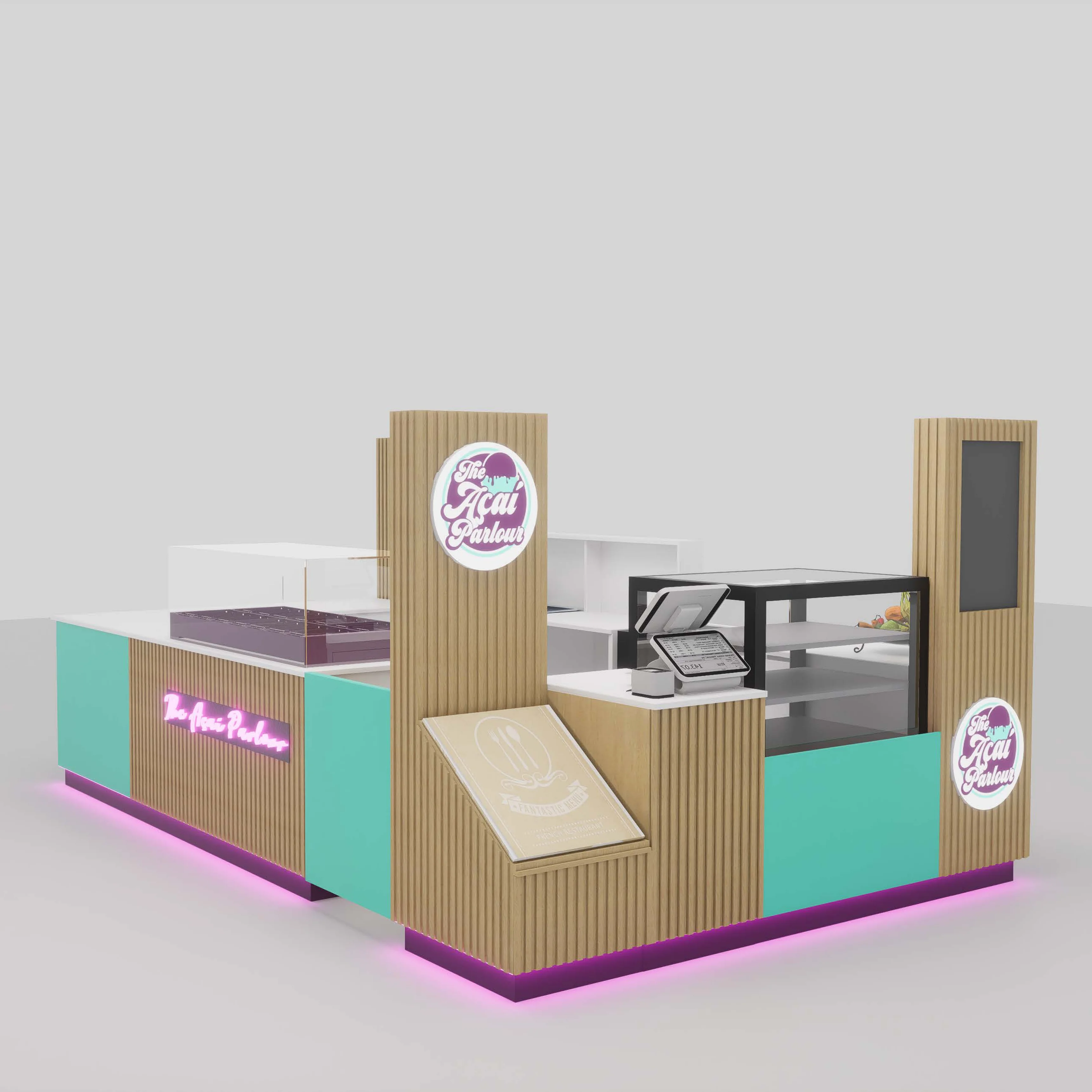 M2 Display UK Unique Store Design Modern Restaurant Design  4X2.5 Kiosk Shopping Mall Indoor Display Stand Food Kiosk For Sale