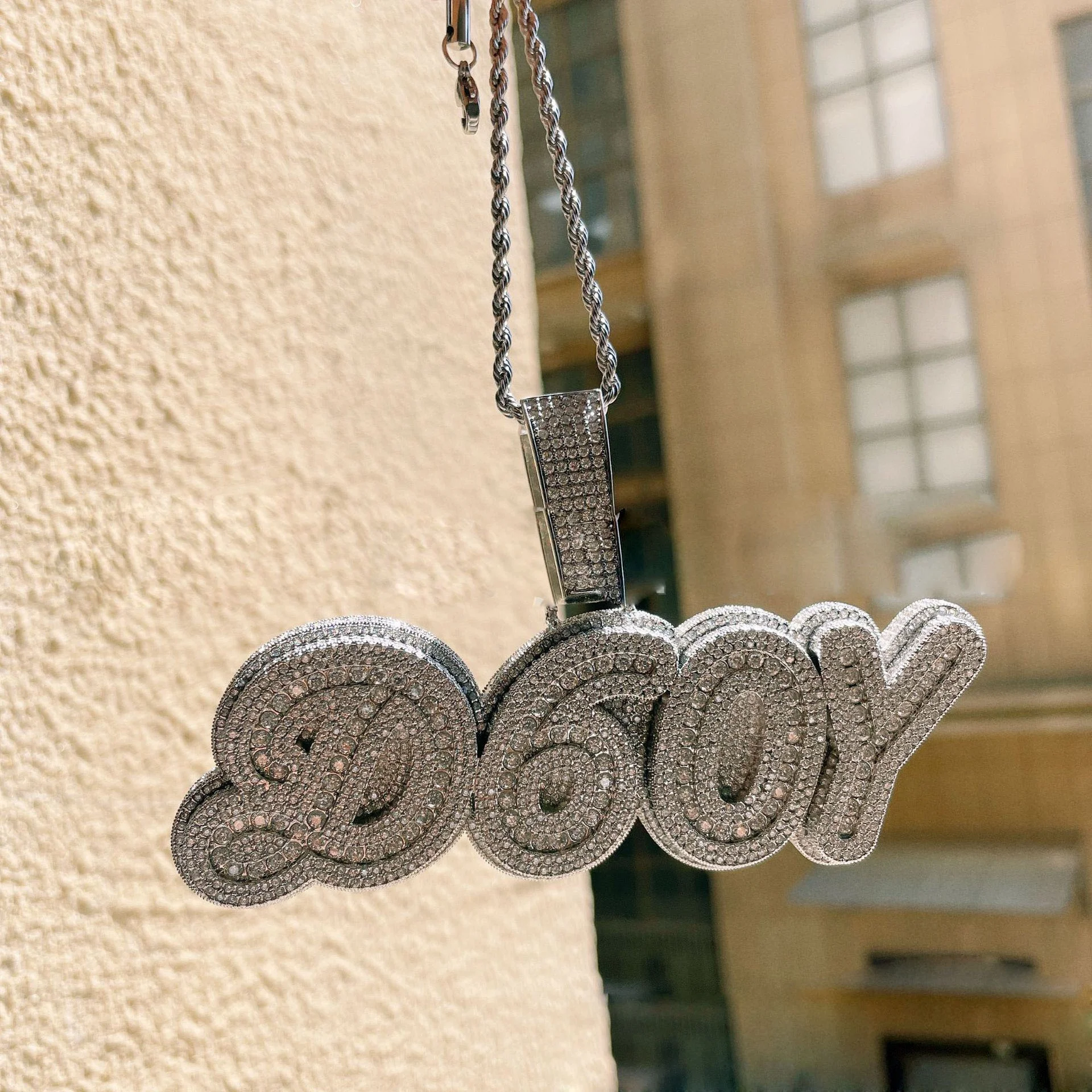 Custom Zircon Name Pendant,18k Gold 