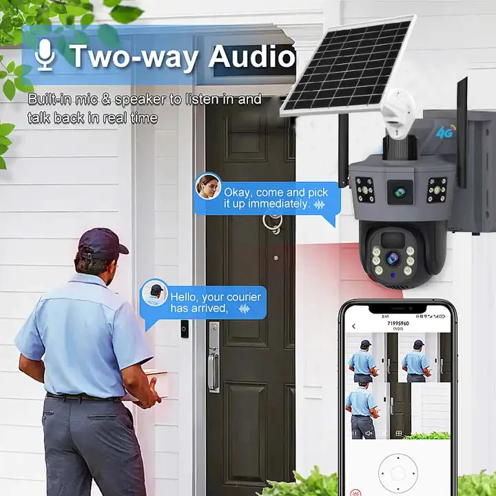 12MP 4g双镜头3屏PIR跟踪低功耗户外网络WIFI安全IP PTZ电池太阳能摄像机