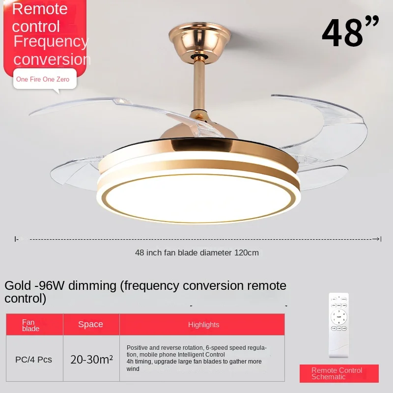 2024 Modern LED Ceiling Fan Light for Home and Restaurant Bluetooth Mute Simple Invisible Iron Chandelier 220V