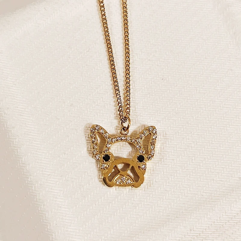 Mens Frenchie Pendant Cute French Bulldog Necklace Stainless Steel