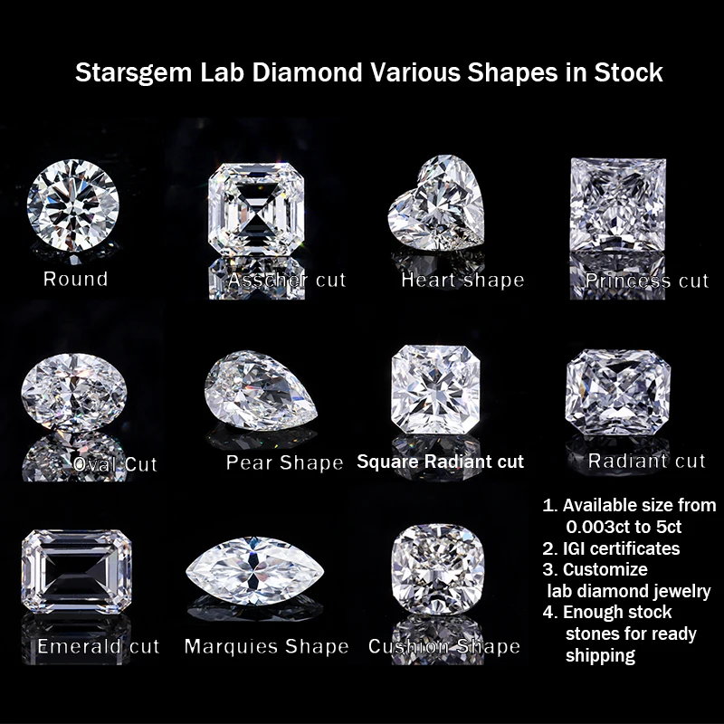 Starsgem 20pcs/pack 1.0mm 1.3mm 1.5mm 1.7mm 2.0mm Melee Size Lab Made Pure Carbon Rough Hpht Cvd Loose Diamond