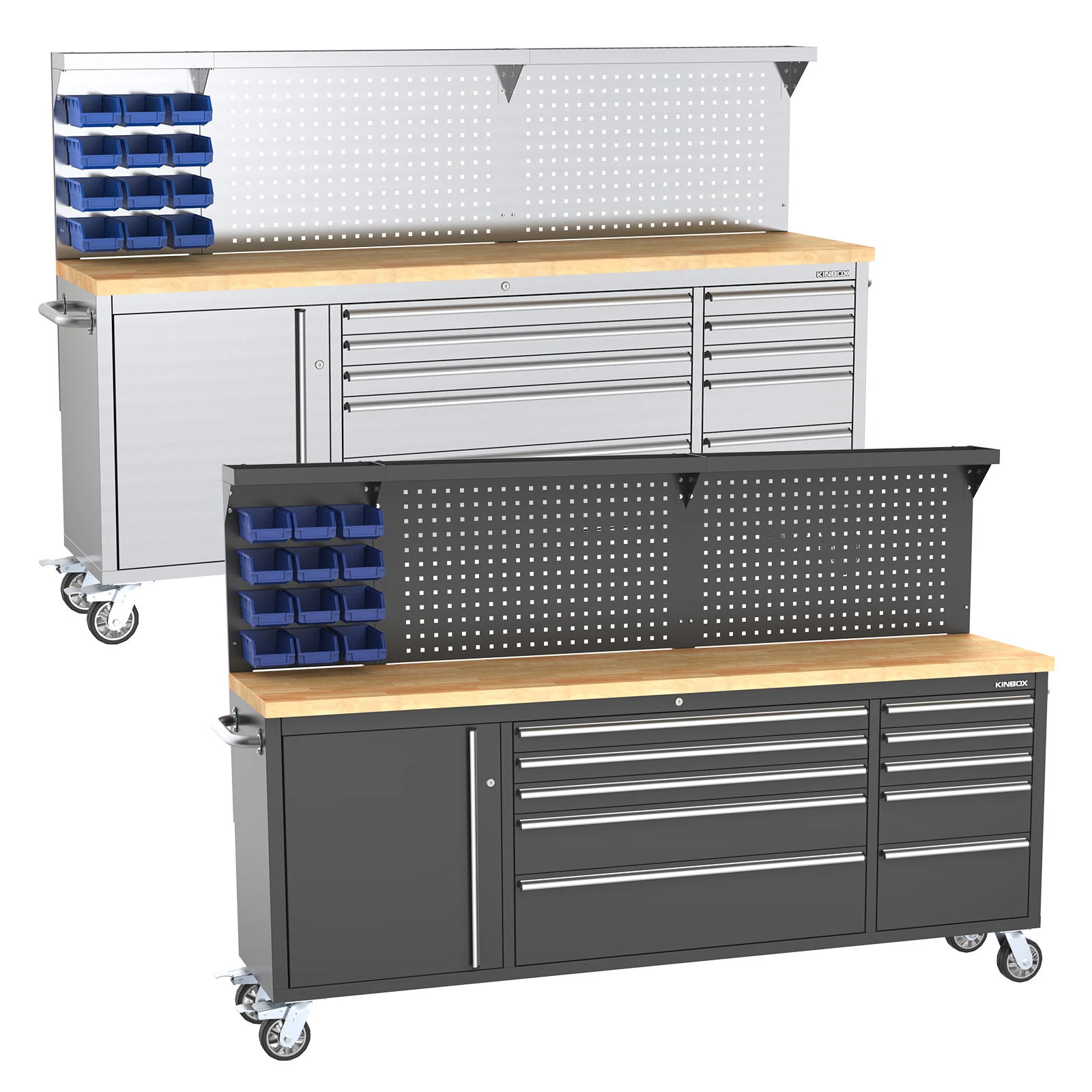 Kinbox Premium Durable Workshop Garage ToolBox Trolley Cabinet Filled With Kraft Germany Hand Tool Set Mechanic for Professional