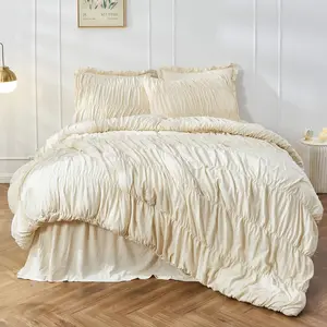King Size Duvet Cover Set Bedding, Ruched Wheat Comforter, Bohemian Style Bed Set