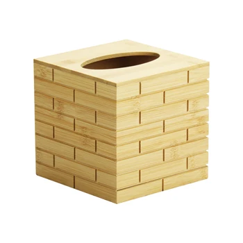 Decorative Napkin Holder Handmade Paper Bamboo Wood Tissue Box Square Natural Tissue Box With Bamboo Lid