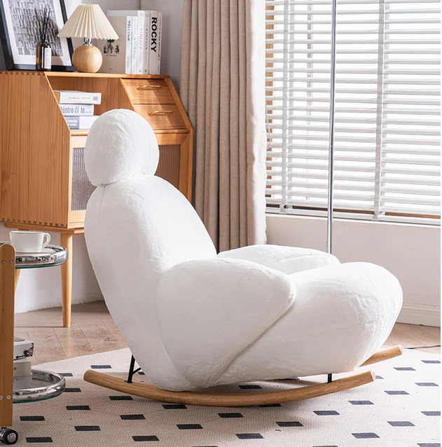 INS Popular Leisure  Human Shape Fabric  White Fur Fabric Swing Lounge Chair Rocking Chair Single Chair