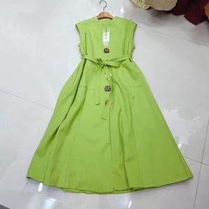 Factory Wholesale Designer Fashion Midi Dress Women Summer Sleeveless Single-breasted Belt Elegant V-Neck Elegant Party