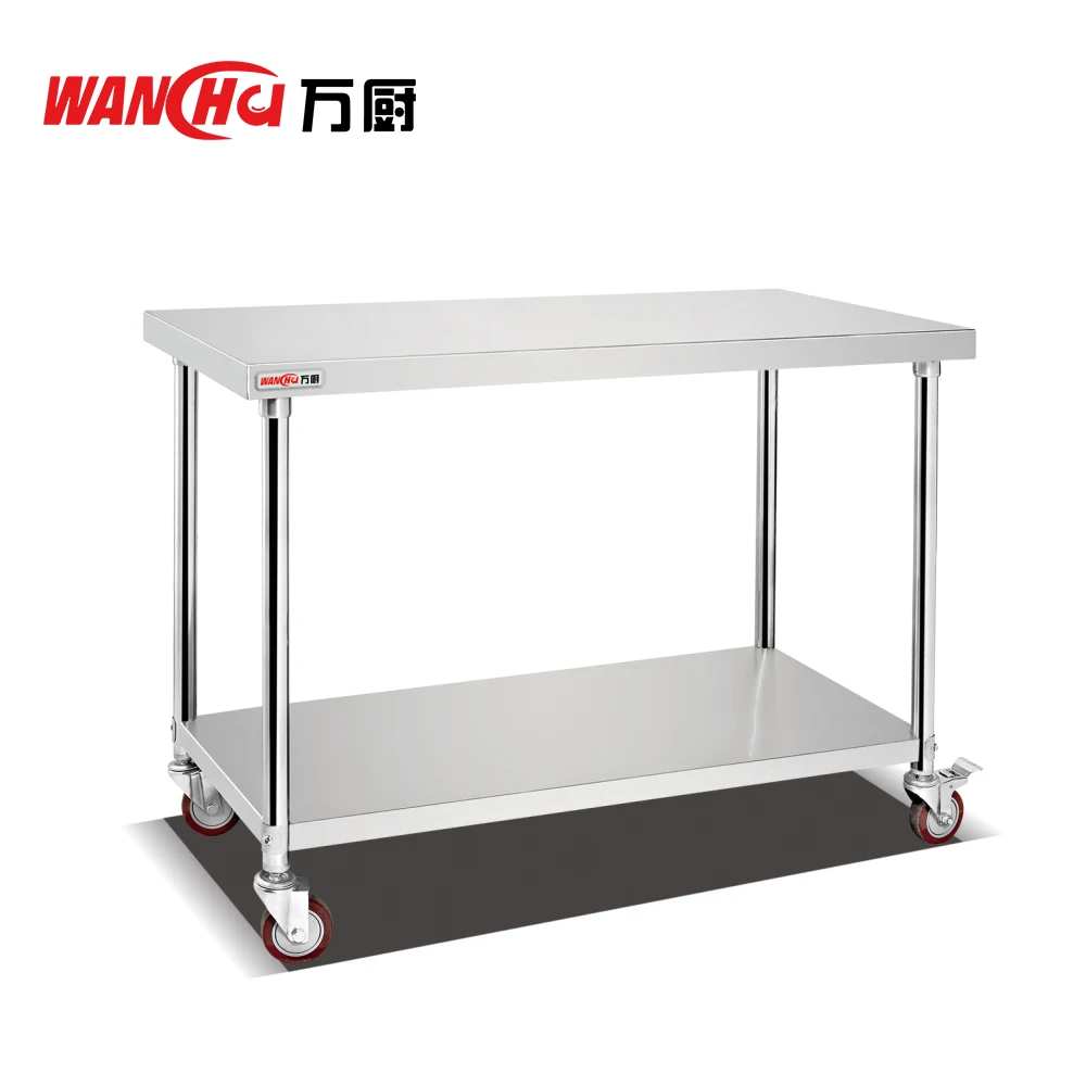 Industrial Design Style Stainless Steel Work Table with 3 Tiers Under Shelf Top Shelf for Dining Room or Hotel Home Furniture