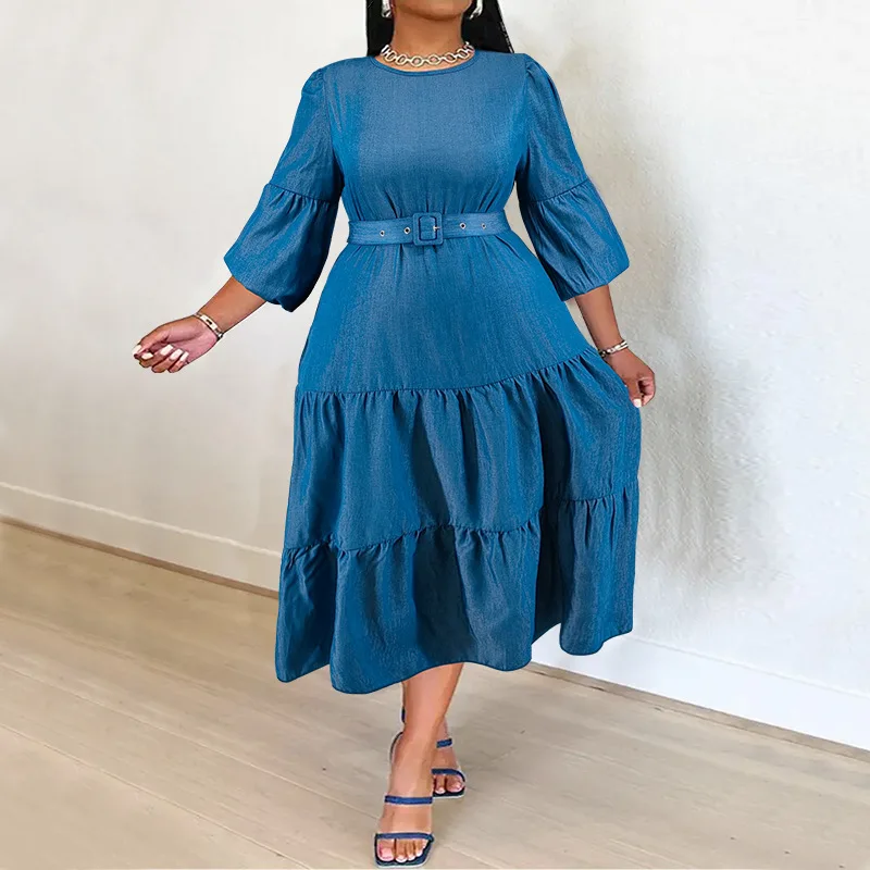 sachin and babi light blue dress womens plus size denim dress casual midi length belt detail