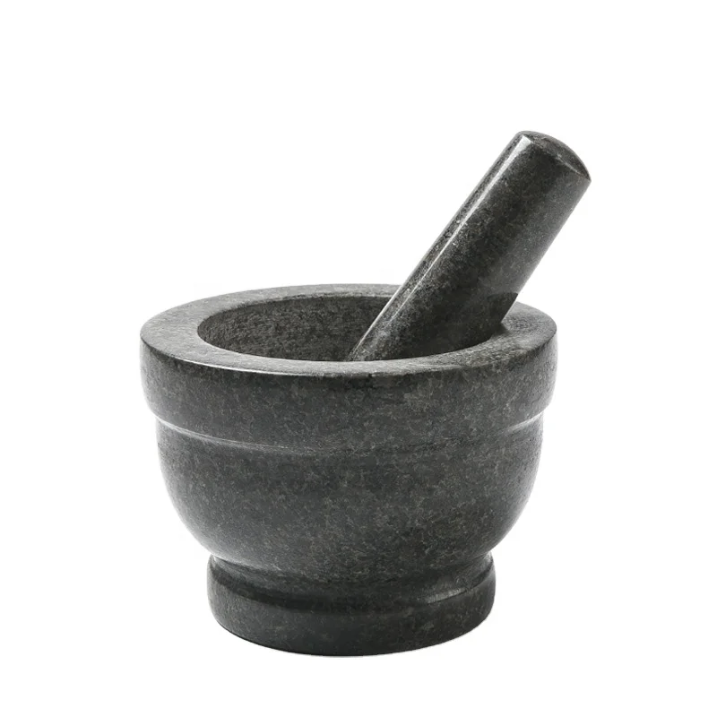 Manual Garlic Spice Press Pounder Kitchen Heavy Granite Pestle and Mortar Kit
