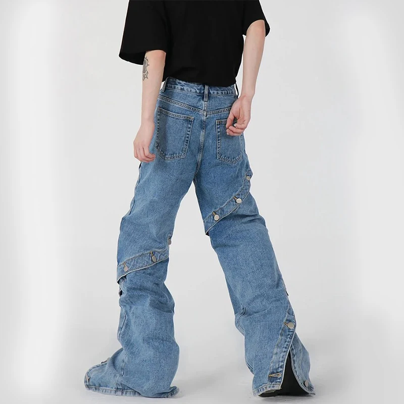 DiZNEW custom street retro lazy high street distress hip hop patchwork jeans torn wide leg jeans for men manufacture