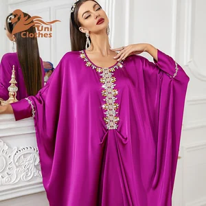 A122  Hot Sale  New Abaya Design Satin Cloak Style EID  Modest Abaya Women Muslim Dresses Fashion Islamic Clothing