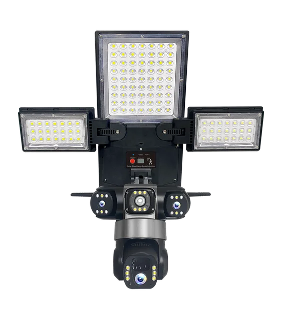 Floodlight Waterproof Solar Triple Lens PTZ Security Camera 6MP AI Human Detection Night Vision SD Card Outdoor Wireless CCTV IP