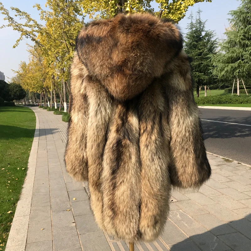 Fashion Winter Fur Coats Luxury Real Fur Coat for Men Genuine Raccoon Fur  Long Coat Warmer for Man - Main Image