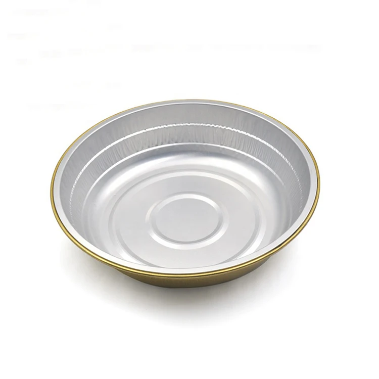 Free Sample Food Grade 1350ml Round Pasta Broiler Roasting Baking Pans Gold Aluminium Foil Disposable Flan Container with Lid