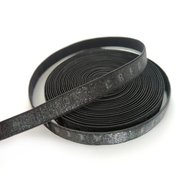 Custom Printed Jacquard Debossed logo Nylon Elastic Bands for T-shirt Sport Wear Woven Neck Tape Garment Back Black Neck Tape