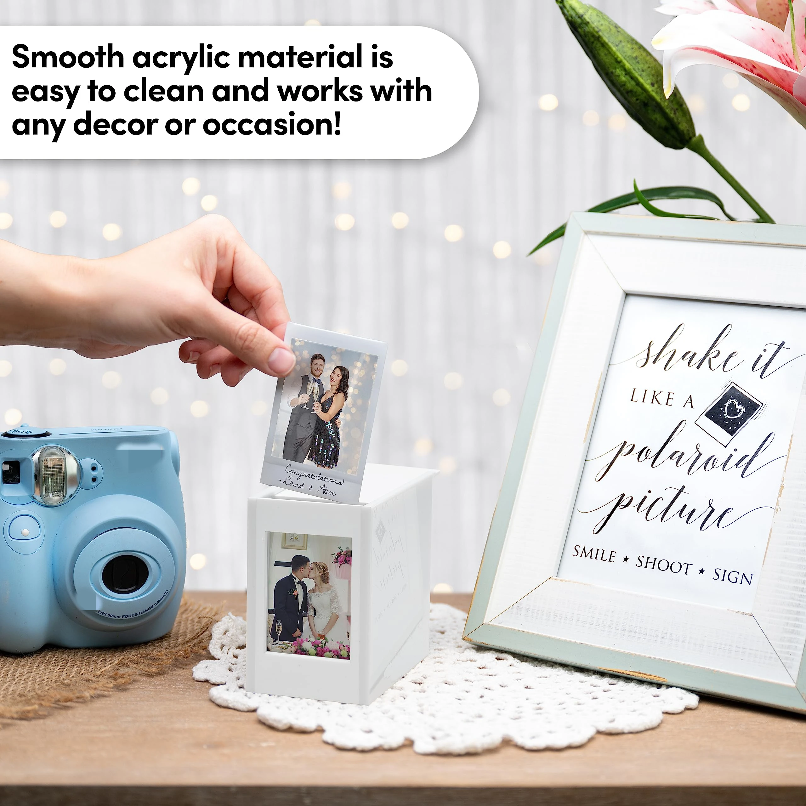Factory Custom Acrylic Camera Mini Polaroid Frame and Photo Storage Box for Reception and Registry
