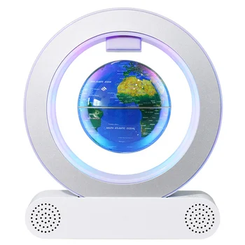 Round  world map rotating magnetic levitation floating globe for desktop decor education children with bluetooth speaker