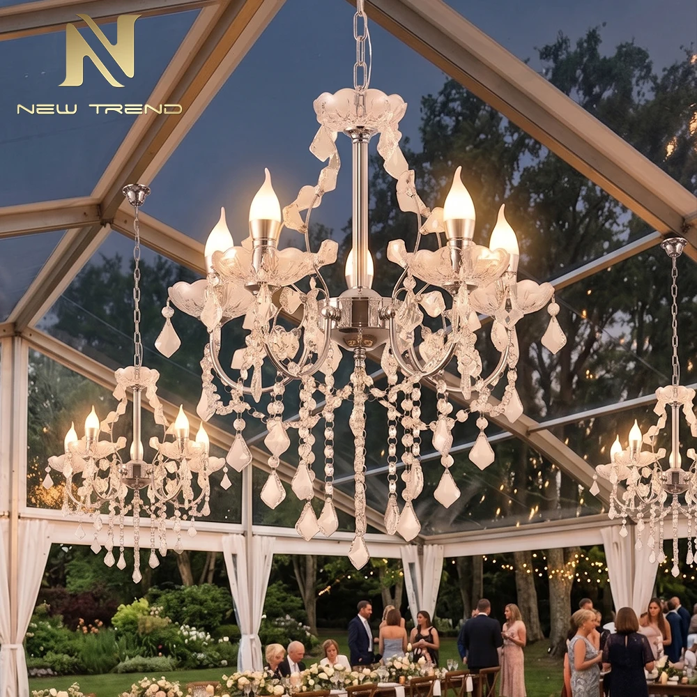 CPL-504 Luxury Battery-Operated Crystal Chandelier – Cordless Remote Control LED Pendant Light for Wedding Tent & Event