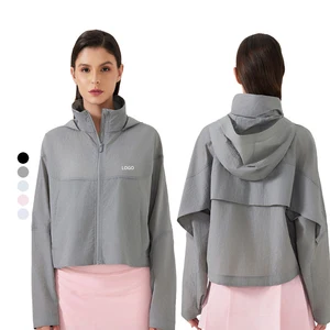 Women's Lightweight Breathable Sports Jacket Summer Outdoor Anti-UV Waterproof Stand Collar Yoga Top