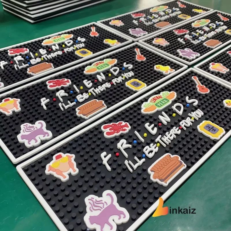 Factory Custom 60x15cm Anti-Slip PVC Rubber Bar Mats Square Silicone Beer Mat with Personalized Logo Smile Design