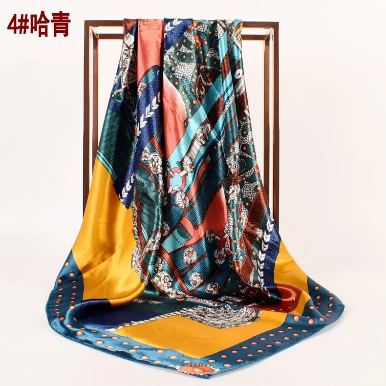 Fashion New Arrival Custom Designer Luxury Satin Silk Scarf Digital  Printing square 90*90cm Satin Shawl for Women