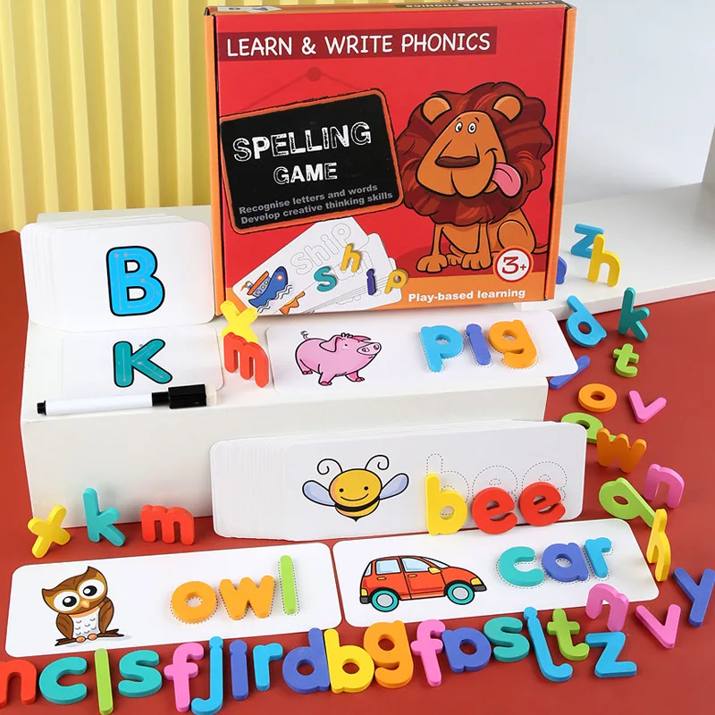 Spelling Game Kids Colorful Wooden Puzzle Learning Letters Skills Preschool Toy