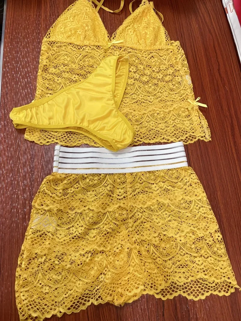 Wholesale 3 Pieces Plus Size Underwear Panties Bra Set Sexy Lace Hollow Out Lingerie For Women S