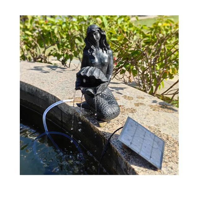 Solar Resin Mermaid Statue Artificial Figurine Outdoor Garden Water Fountain Decoration for Art Craft Theme