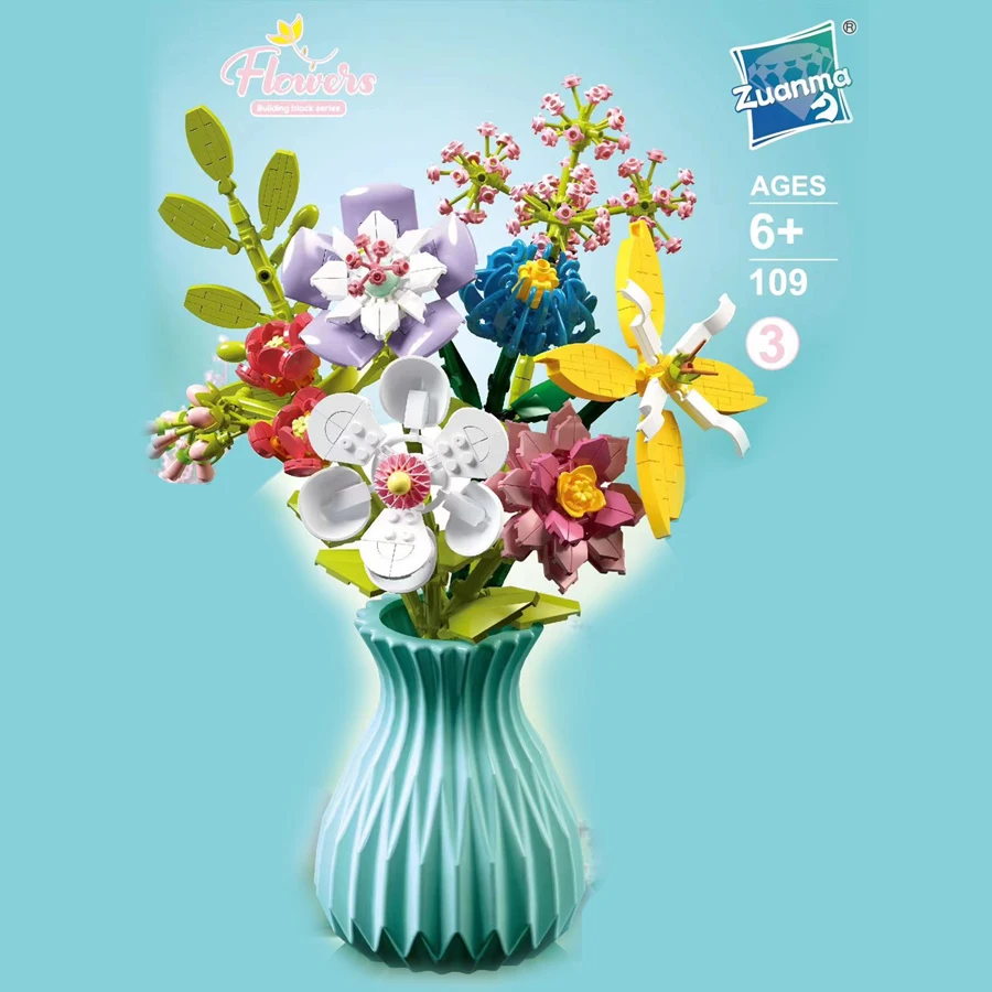 New Flower Pot Building Blocks Flowers Artificial Flower Pot Plant Children Assembling Puzzle DIY Toy Gift Household Decoration