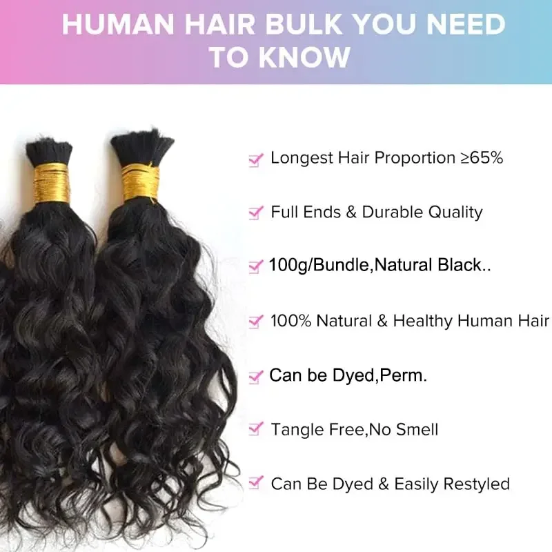 Brazilian Remy Human Hair Bulk for Braiding Water Wave Wet and Wavy Micro Braids Hair Bundles 100g 3Pcs/Lot_voghion.com