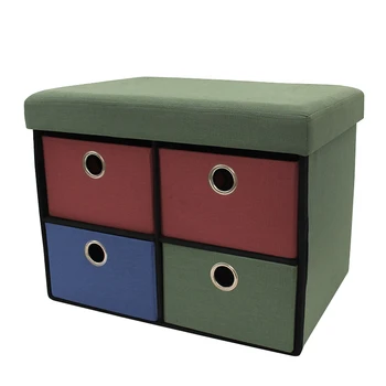 HStex Custom Best Quality Factory Wholesale Cheap Stools Sofa Set Faux Linen Foldable Storage Ottoman with Drawers