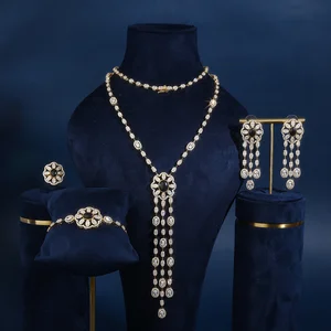 4-Piece Classic Copper Zircon Necklace Set for Women Rhodium Plated Brass Jewelry for Wedding Party Daily Wear Engagement