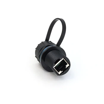 KRONZ Waterproof RJ45 Female to Female Bulkhead Connector with Protective Cover 20 mm Mount IP67 Data RJ45 Connector