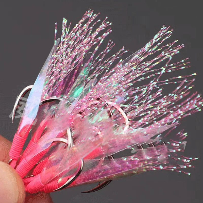Wire Reflective Fish Skin Shore Jigging Assist Hook High Carbon Steel Anti Corrosion Fishing Hook Slow Jig Tuna Assist Hook