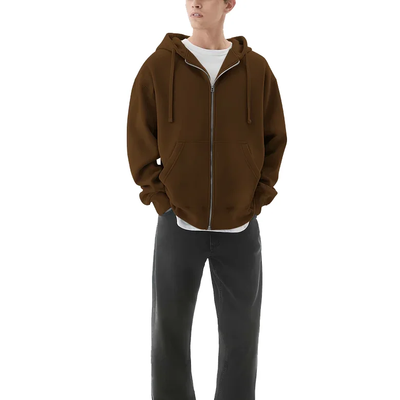 Custom Embroidery Printed Hoodie Boxy Fit Full Zip Cotton Fleece Men's Zipper up Jacket Heavyweight Sweatshirt Plain Men Hoodies