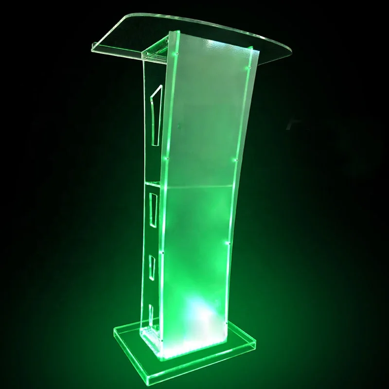Transparent LED Lighting Acrylic School Lectern Acrylic Platform Podium Church Pulpit