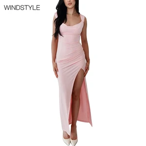 Women's Vintage Style Dress Slim Back Lace-up Split Halter Neckline Spandex Material Size for Summer and Winter Seasons