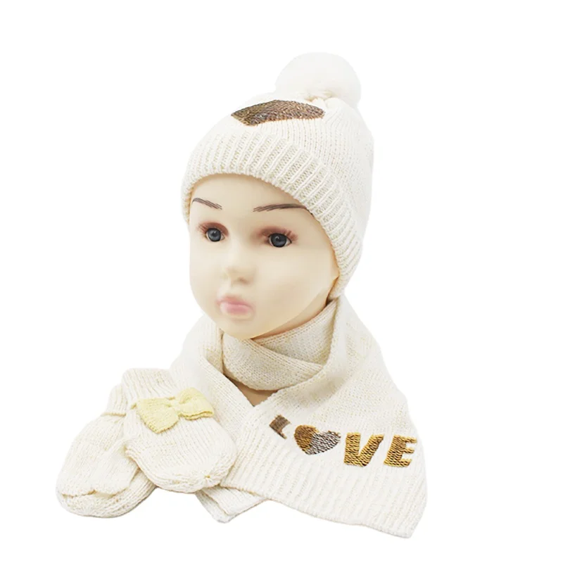 Мягкая теплая вязаная детская шапка бежевый шарф комплект перчаток шарф и шапка теплый тепловой комбинированный комплект шапки и шарфа зимний комплект для девочки
