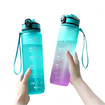 Hot selling new portable outdoor fitness with time mark water bottle with straw