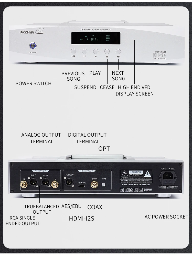 BRZHIFI CD100 fever CD machine push cover balanced output player decode digital output factory