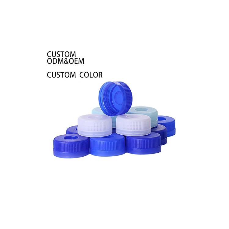 Tapas de botella de 45 mm de bajo costo, cierres para botellas de PE, tapa blanca o azul para botella de agua de plástico ecológico