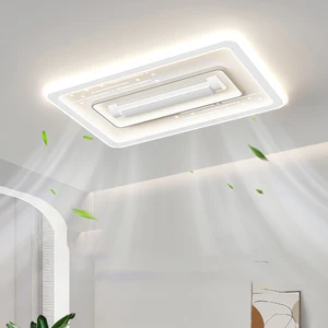 Modern Ceiling LED Lights Bedroom Dining Room Round Smart Leafless Ceiling Fan with Light and Remote